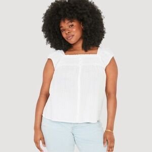 Old Navy Top Womens 4X White Smocked Seersucker Swing Blouse Plus Flutter Sleeve